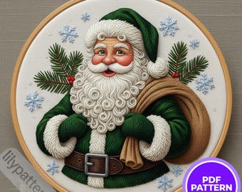 Santa Claus Hand Embroidery Pattern — Classic Father Christmas Hoop PDF, Festive Holiday Decor, DMC Colors, Multilingual Beginner Guide