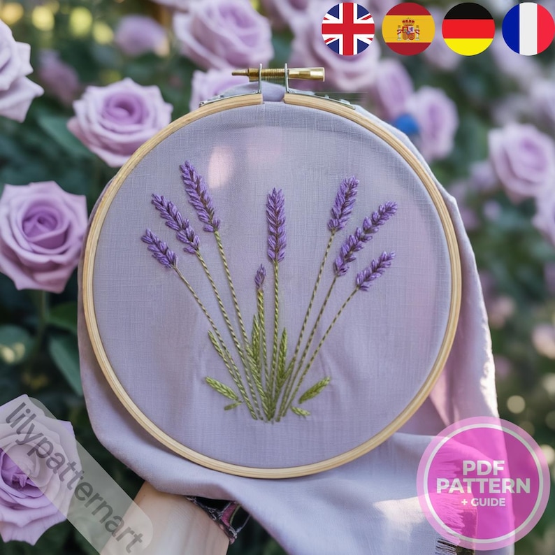Lavender Sprigs Hand Embroidery Pattern – Minimal Floral Hoop PDF (fits ...