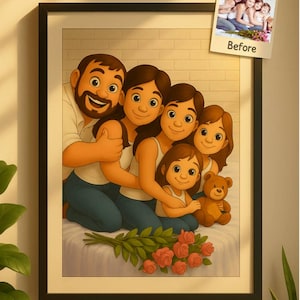 Custom Disney-Inspired Portrait | Personalized Cartoon Drawing from Photo | Family, Kids, Couples & Pets