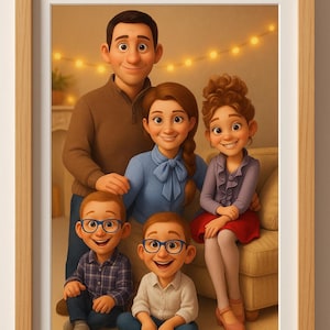 Custom Pixar Style Portrait: Personalized Family Cartoon Art (Digital Download