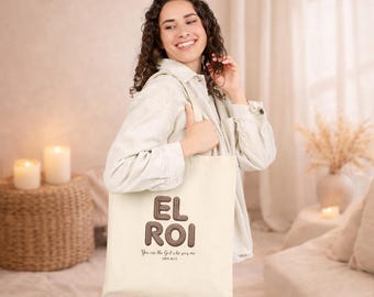 El Roi Christian Tote Bag: Bible Verse Names of God Cotton Canvas Handbag