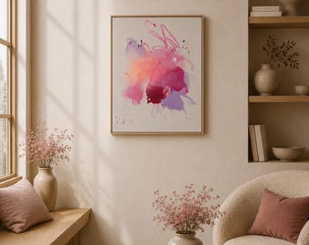 Original Abstract Painting, Pink Burgundy Wall Art, Modern Acrylic Canvas Artwork, Contemporary Home Decor, Between Softness and Light II