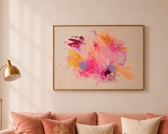 Original Abstract Painting, Pink Apricot Wall Art, Modern Acrylic Canvas Artwork, Contemporary Home Decor, Whisper of Blush | 75x55cm