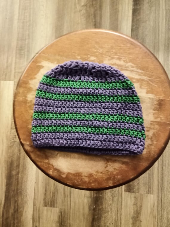 Cream Wool Knit Beanie with Blue, Purple & Green Accents Custom Knit Merino Wool Beanie: Hand-dyed Chunky Winter Hat  main image 4