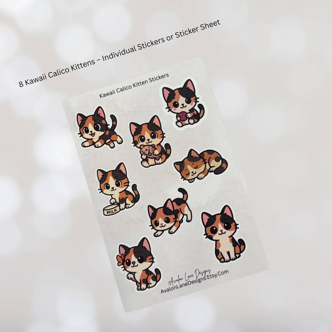 Kawaii Calico Cat Stickers – Chibi Kitten Vinyl Decals - Etsy