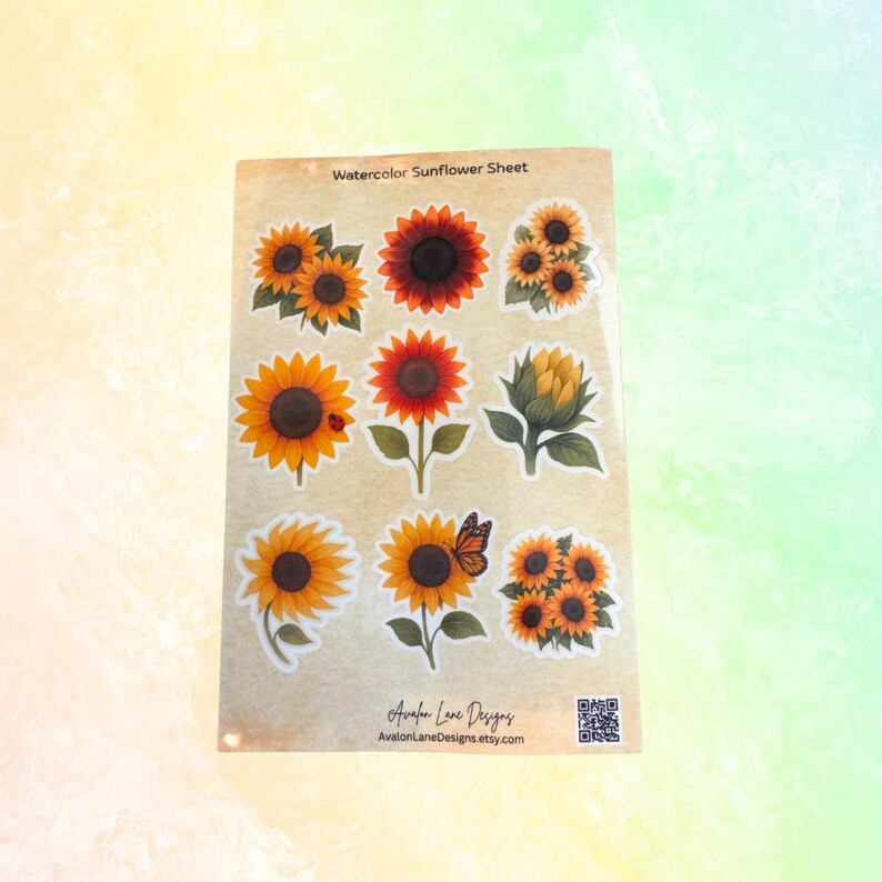 Watercolor Sunflower Sticker Sheet: Botanical Floral Vinyl Decals - Etsy