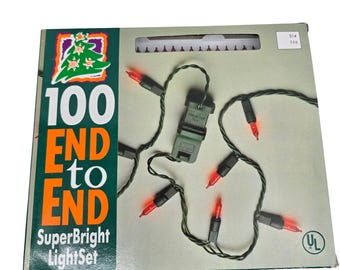 Vintage 1991 Target SuperBright 100 czerwonych lampek choinkowych End to End 47,5 stopy 100 szt.