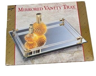 Vintage Mon Image Mirrored Vanity Tray Gold Trim Glass Rod Railing 1994 3015