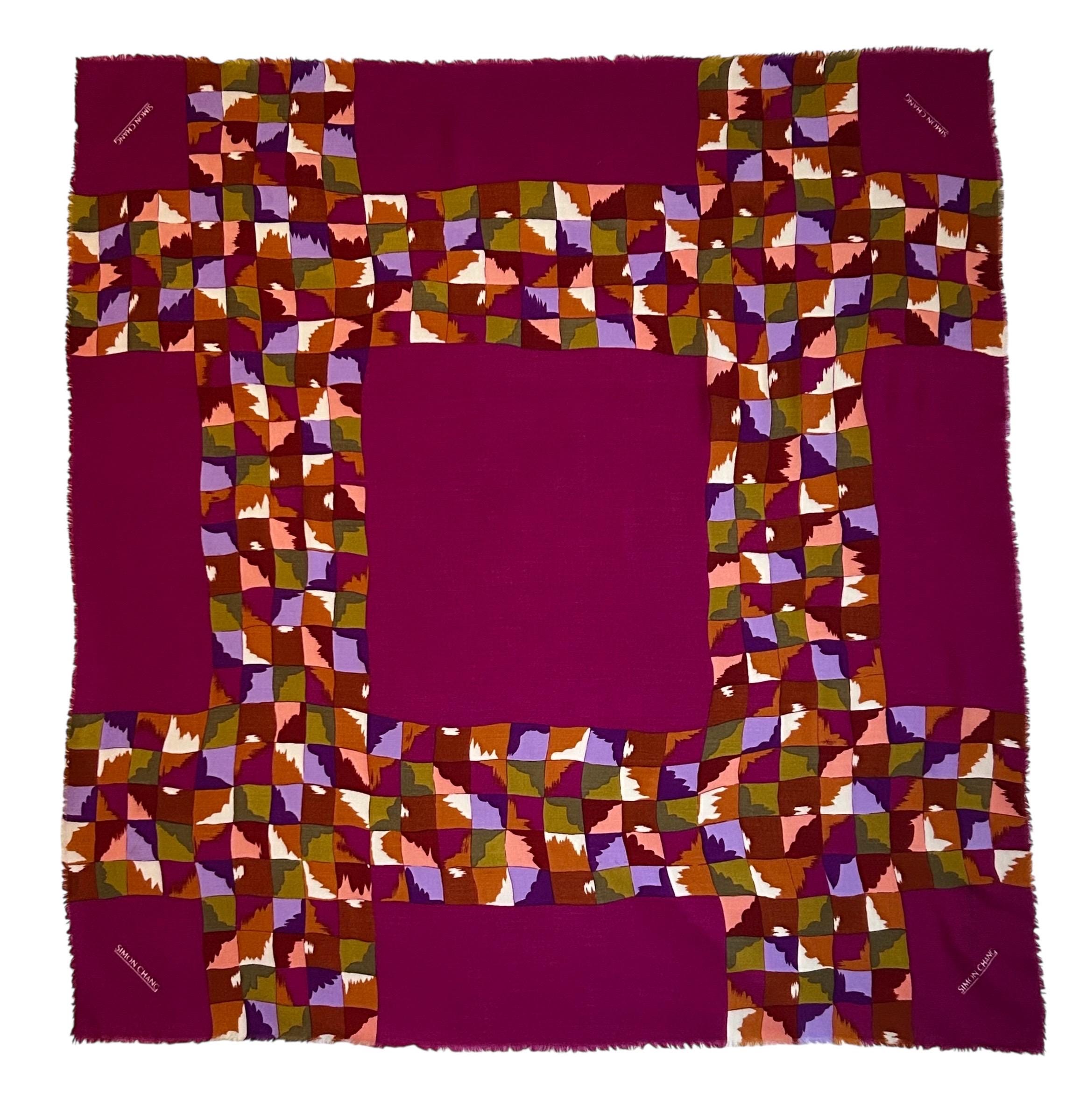 Foulard En Soie Designer Simon Chang - Occasion En Bon état - Modèle Rayé