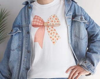 Bow Graphic Tee - Women's Heavy Cotton Shirt, Girly