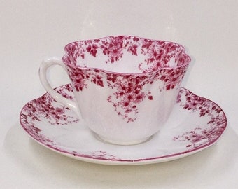 Shelley China Dainty Pink Flat Teacup and Saucer Set