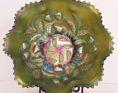 Northwood Carnival Glass Strawberry Green 9 inch Bowl