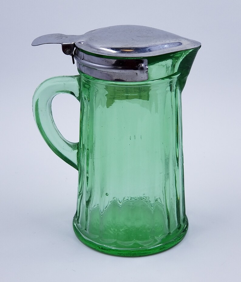Vintage Green Glass Syrup Jar green glass syrup dispenser Etsy