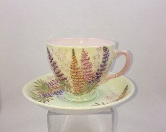 Old Royal China Green Lupine Teacup and Saucer Set