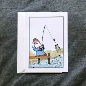 Humorous Jewish Passover-Themed Card Featuring A Cartoon Rabbi, Gone Gefilte Fishing.