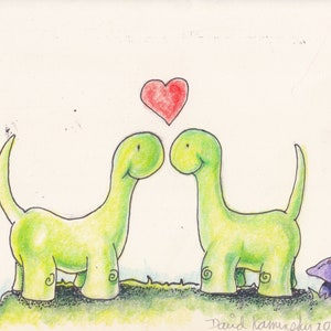 Hand Drawn Dinosaurs In Love Card