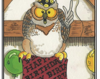 Whimsical Owl Birthday Card: Humorous Greeting