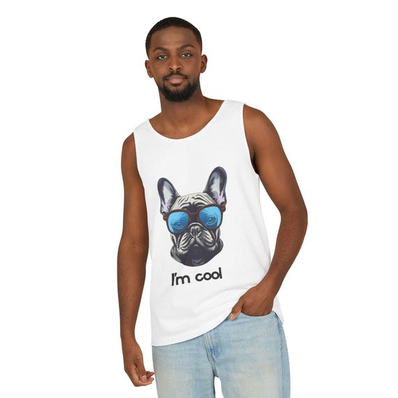 Cool French Bulldog Tank Top, Summer Casual Wear, Dog Lovers Gift, Beach Outfit, Funny Pet Apparel