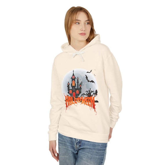 Spooky Castle Halloween Hoodie, Lightweight Sweatshirt, Women Fall Apparel, Trick or Treat Gift, Cozy Halloween Wear, Casual Layer