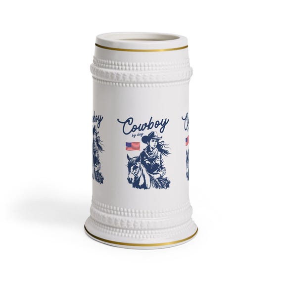Cowboy Beer Stein Mug, Rustic Cowboy Mug, Western Style Beer Stein, Gifting for Ranchers, Country Themed Barware