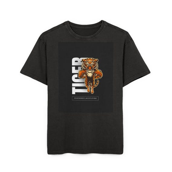Men's Acid Washed Tiger Graphic Tee, Trendy Oversized Shirt, Casual Wear, Streetwear Fashion, Gift for Him