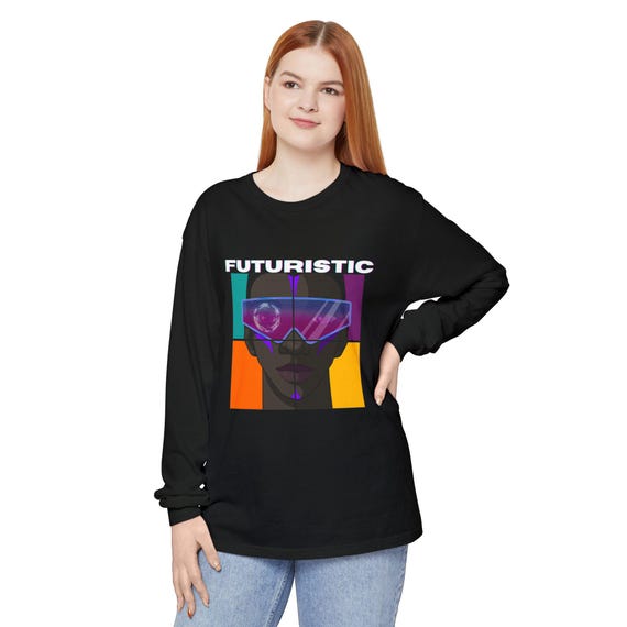 Retro Futuristic Long Sleeve T-Shirt, Women Graphic Tee, Vintage Style Apparel, Cool Casual Wear, GIF Lovers Gift