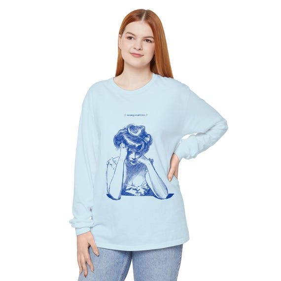 Melancholy Muse Long Sleeve T-Shirt | Vintage Inspired Tee for Art Lovers, Ideal for Gifting, Casual Wear, Art Shows, Cozy Style