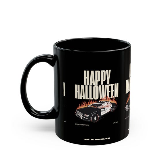 Halloween Themed Black Mug - Perfect for Coffee, Tea, Gift for Halloween Enthusiasts, Spooky Party Decor, Collector's Item