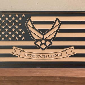 United States Air Force Wings Banner American Flag Wooden Sign – 24×13