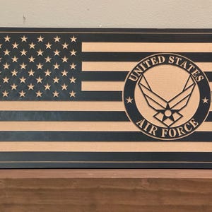 United States Air Force Emblem American Flag Wooden Sign – 24×13
