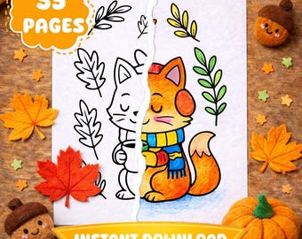Herbsttiere Malseiten für Kinder | Waldtiere, Herbstaktivität (Digitaler Download)