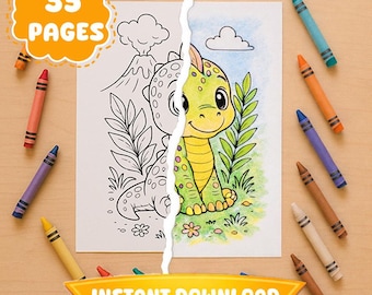 Kleurplaten dinosaurus voor kinderen, 35 makkelijke vetgedrukte dinovellen (pdf-download)