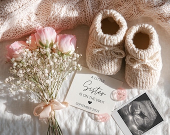 Bearbeitbare kleine Schwester Schwangerschaftansage Floral Canva Vorlage (Digitaler Download)