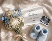Minimalist Baby Boy Announcement Blue Booties & Ultrasound (Digital Download)