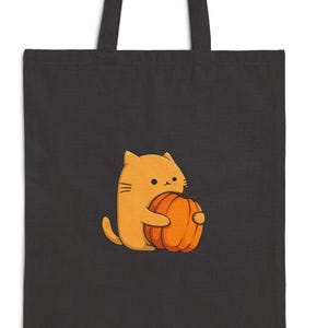 Orange Cat Pumpkin Tote Bag - Cute Halloween Canvas Bag - Spooky Season Gift for Cat Lovers - Trick or Treat Bag - Halloween Party Gift