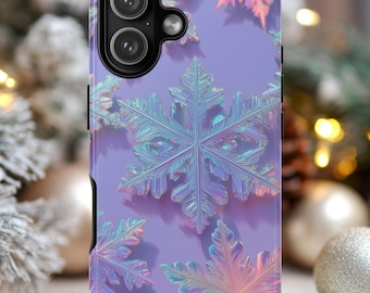 Cover per telefono con fiocco di neve, cover con neve viola, fiocchi di neve scintillanti, cover per telefono con effetto ghiaccio, estetica invernale pastello, iPhone, Samsung