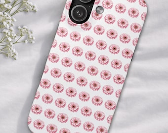 Custodia per telefono con motivo a margherita e gerbera rosa, custodia per telefono con motivo floreale a fiori rosa, custodia resistente, custodia trasparente, custodia a scatto, iPhone, Samsung, Google Pixel
