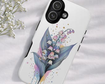 Custodia rigida per telefono con motivo floreale bianco e mughetto primaverile, custodia per iPhone Samsung Pixel con motivo acquerello e fiori di campo
