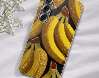 Custodia per telefono a forma di banana, custodia a forma di mazzo di banane con perline finte, custodia flessibile gialla per iPhone e Samsung