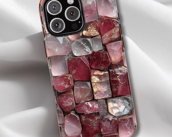 Custodia per telefono con mosaico rosa quarzo rosa, custodia Samsung con piastrelle in finto vetro, custodia Google Pixel con finta pietra preziosa, custodia per iPhone