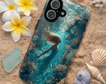 Custodia per telefono con sirena sottomarina, barriera corallina sottomarina, Mermaidcore, custodia nautica per iPhone e Samsung Pixel.