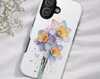 Custodia per telefono con motivo narciso primaverile, cover per iPhone e Samsung con motivo floreale pastello, cover per Google Pixel con motivo a fiori di campo bianchi