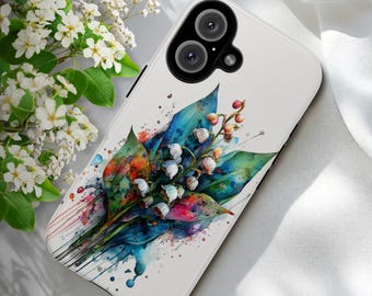 Custodia rigida per telefono con motivo acquerello mughetto, arte astratta, fiori primaverili, fiori selvatici, iPhone Samsung Pixel
