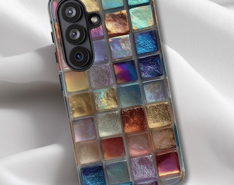 Custodia per telefono resistente con effetto mosaico arcobaleno iridescente, finta piastrella di vetro iridescente, custodia per Samsung, custodia per Google Pixel, custodia per iPhone
