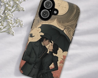 Custodia rigida per telefono Gothic Romance, coppia vittoriana romantica, San Valentino gotico, Dark Love Dark Academia per iPhone, Samsung, Google Pixel