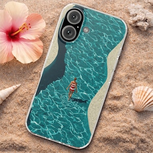 Retro Swimmer Pool Summer Phone Case, Beaded-Style Blue Ocean Swimming Phone Cover, Faux Beaded Vacation Coastal iPhone Samsung Case