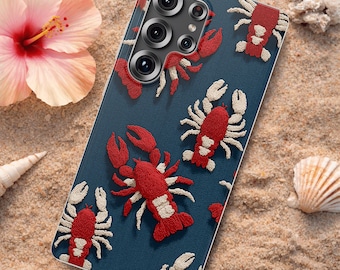 Custodia per telefono con motivo aragosta, custodia per telefono con motivo costiero nautico, custodia per telefono con perline finte, custodia per telefono New England, custodia per telefono flessibile