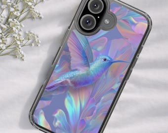 Custodia trasparente per telefono Hummingbird, custodia per iPhone Shimmer Style, cover finta iridescente