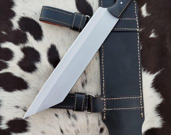 Handcrafted Seax Style Blade, High Carbon Steel Knife with Micarta Handle & Leather Sheath, Unique Gift for Him, Father’s Day Present