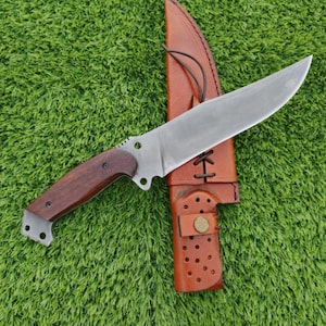 Handmade High Carbon Steel Hunting Knife with Rosewood Handle & Leather Sheath | Outdoor Bushcraft Camping Knife | Personalized Gift for Him